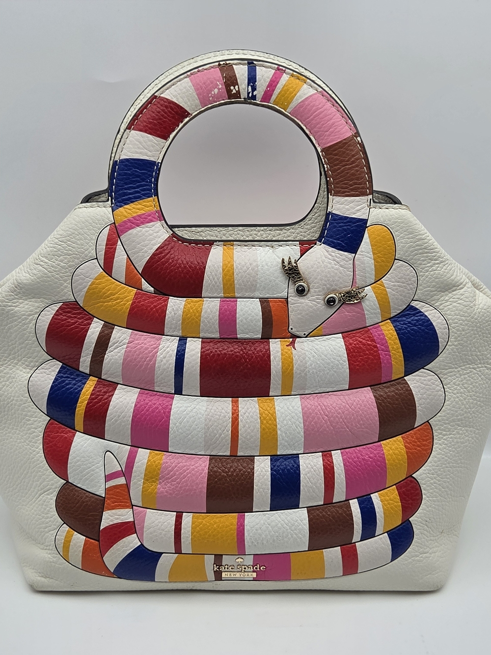 Kate Spade Spice Things Up Snake Bag White Pebbled Leather Purse